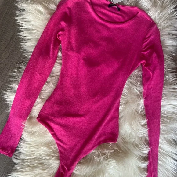 Naked Wardrobe Hot Pink Long Sleeve Bodysuit - Picture 2 of 4